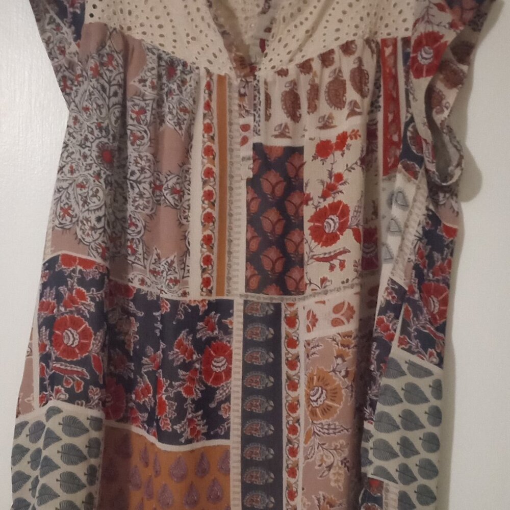 Pale Sky women's top size1X multiclr short sleeves grunge goth boho cottage wear